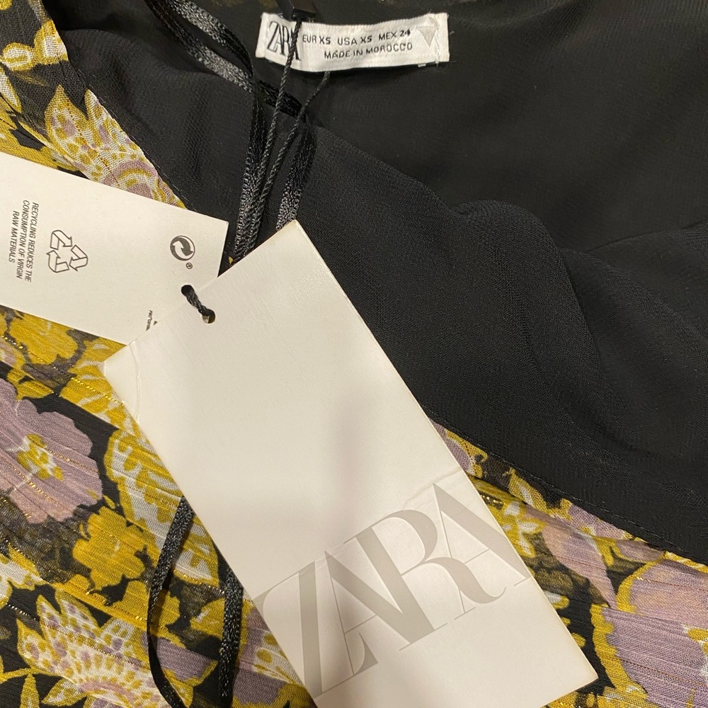 NWT Zara Floral Gold One Shoulder Mini Dress - Picture 10 of 10